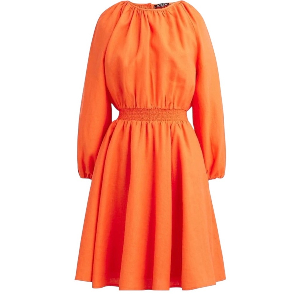 J. Crew Palermo 100% linen smocked waist dress in fire lily size Large Tall NWT